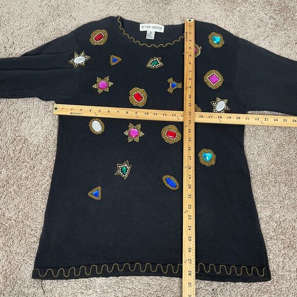 Vintage Sweater Womens Size Medium Black Rhinestone Embellished Bling Party 80s - Picture 12 of 13